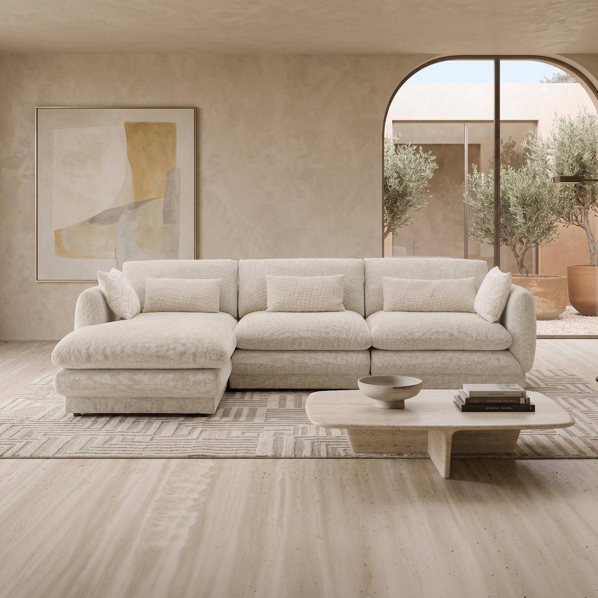 KENDAL Canapé d'angle en tissu beige - Angle gauche - Canapés d'angle - Mobilier Deco
