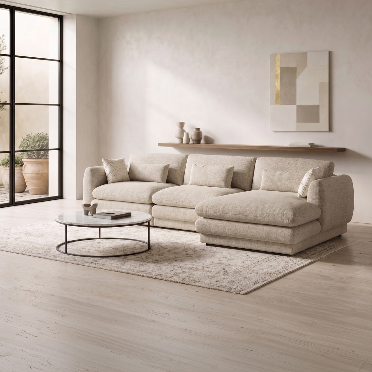 KENDAL Canapé d'angle en tissu taupe - Angle droit - Canapés d'angle - Mobilier Deco