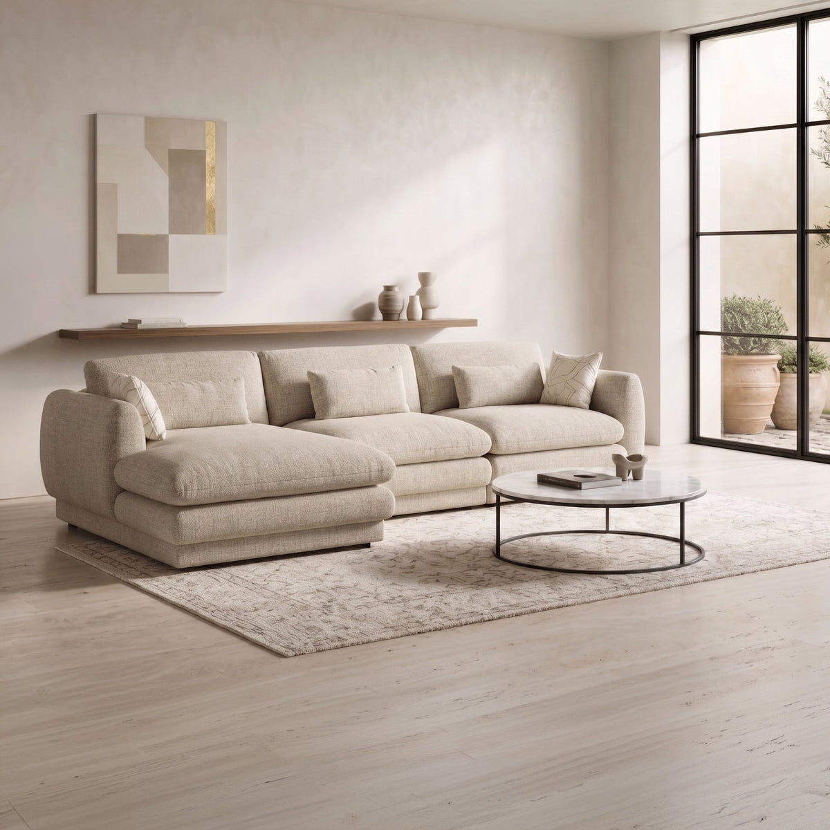 KENDAL Canapé d'angle en tissu taupe - Angle gauche - Canapés d'angle - Mobilier Deco