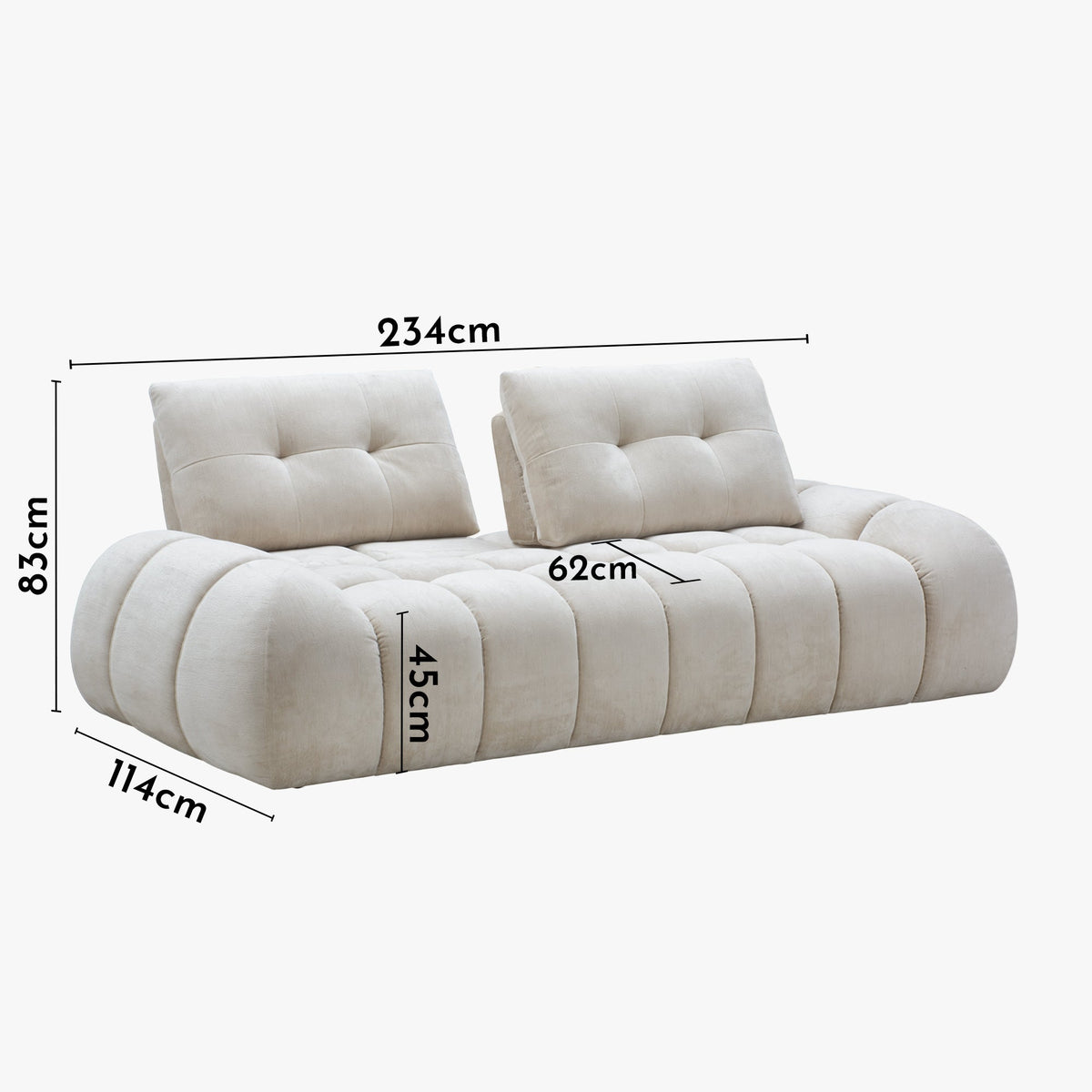 KESSY Canapé 3 places avec dossier amovible en tissu capitonné beige - Canapés fixes - Mobilier Deco