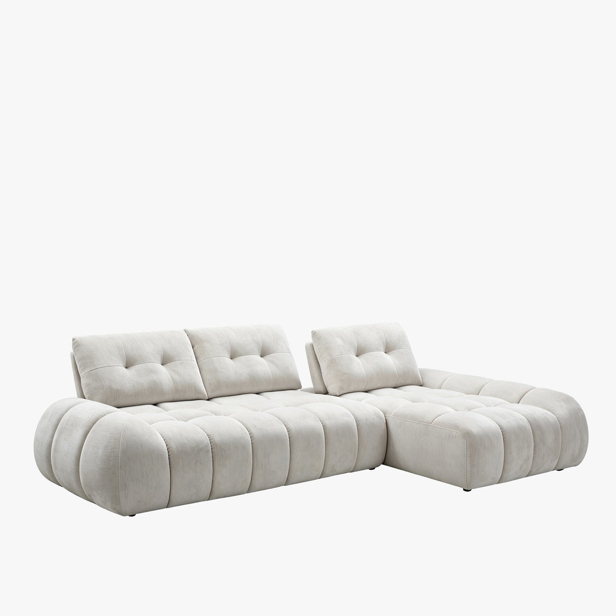 KESSY Canapé d'angle avec dossier amovible en tissu capitonné beige - Angle droit - Canapés d'angle - Mobilier Deco