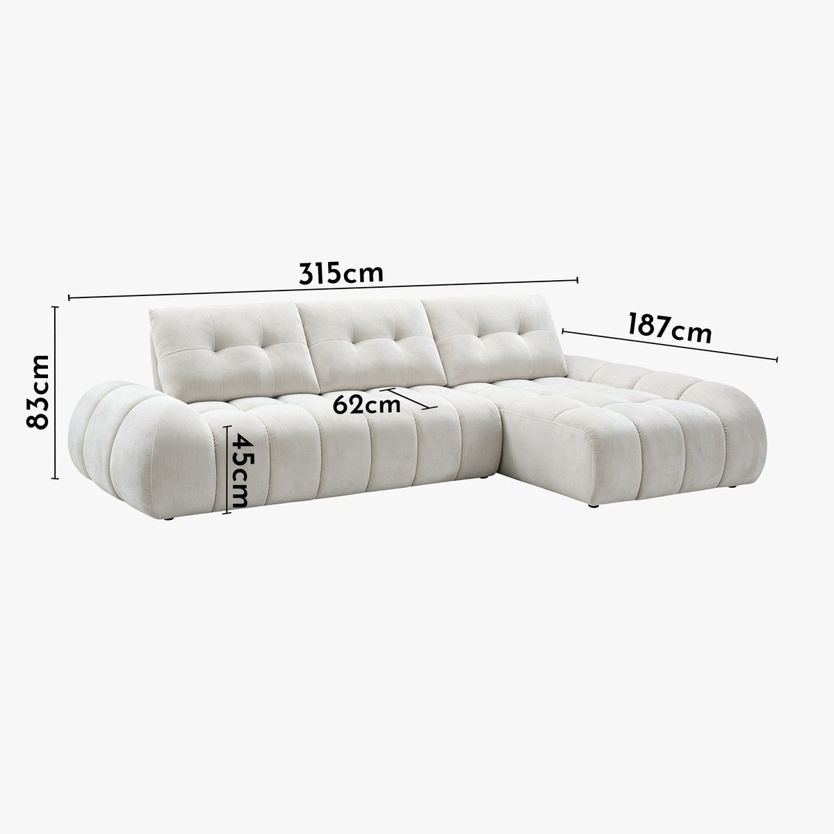 KESSY Canapé d'angle avec dossier amovible en tissu capitonné beige - Angle droit - Canapés d'angle - Mobilier Deco