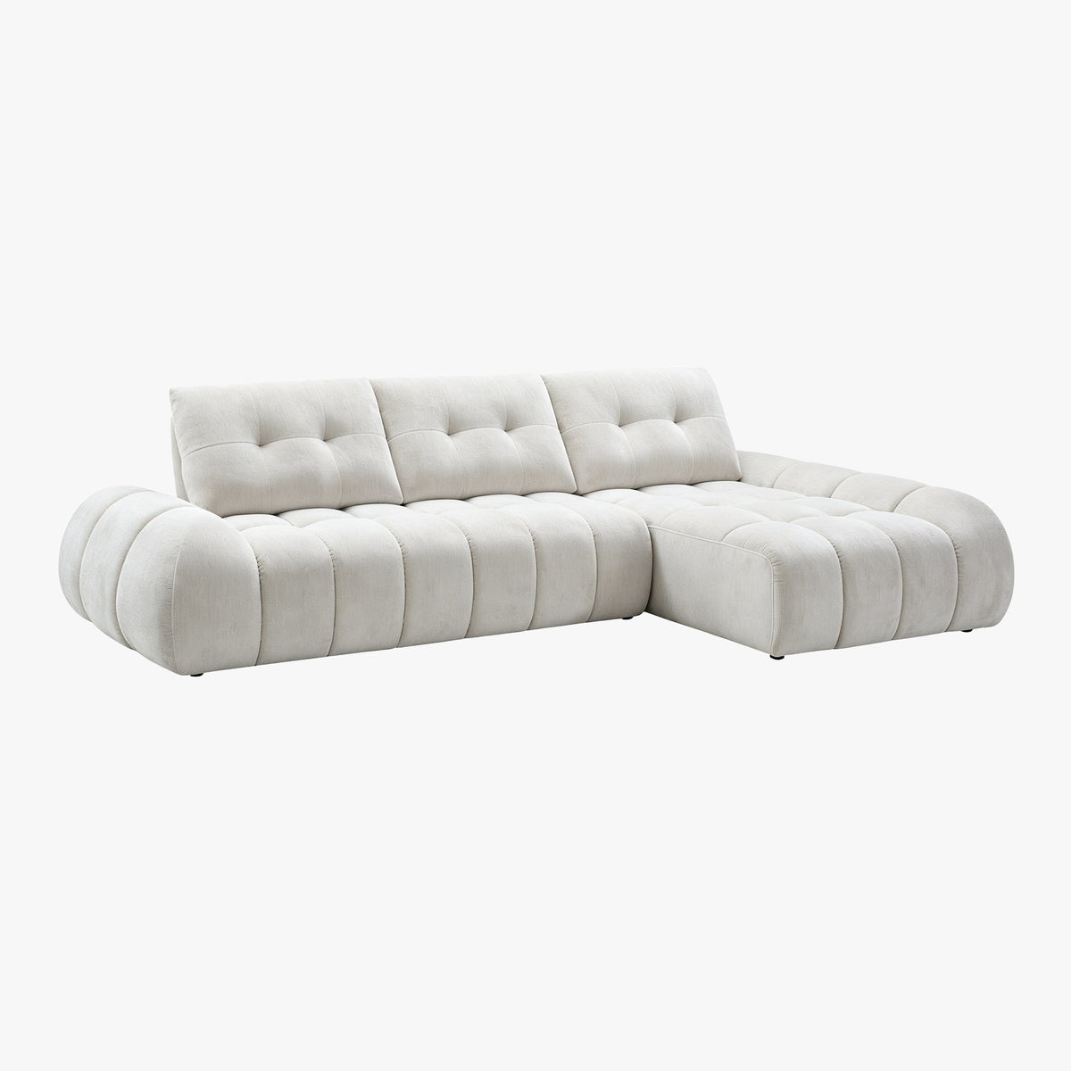 KESSY Canapé d'angle avec dossier amovible en tissu capitonné beige - Angle droit - Canapés d'angle - Mobilier Deco