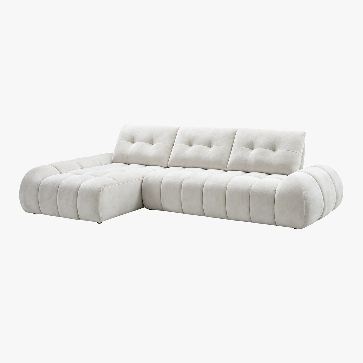 KESSY Canapé d'angle avec dossier amovible en tissu capitonné beige - Angle gauche - Canapés d'angle - Mobilier Deco