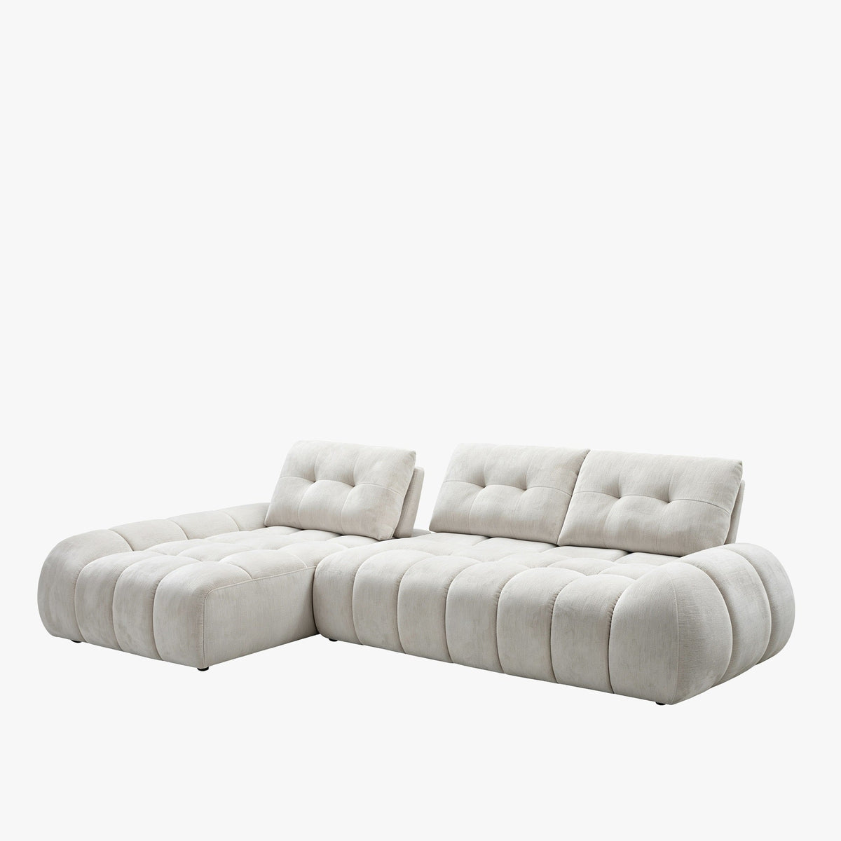 KESSY Canapé d'angle avec dossier amovible en tissu capitonné beige - Angle gauche - Canapés d'angle - Mobilier Deco