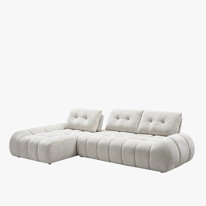 KESSY Canapé d'angle avec dossier amovible en tissu capitonné beige - Angle gauche