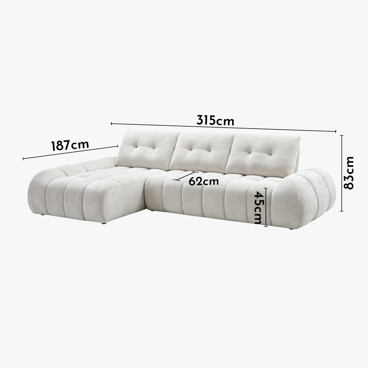 KESSY Canapé d'angle avec dossier amovible en tissu capitonné beige - Angle gauche - Canapés d'angle - Mobilier Deco