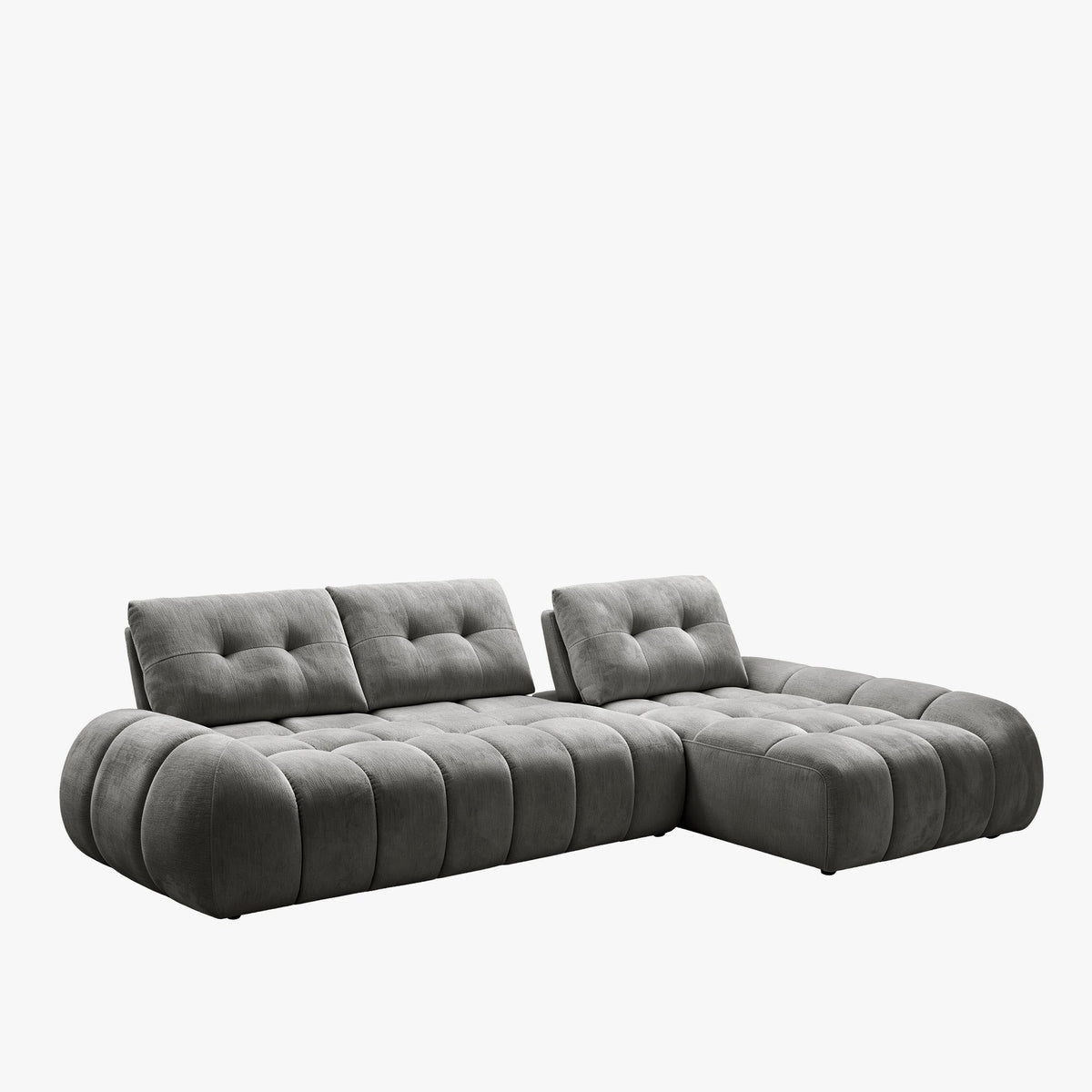 KESSY Canapé d'angle avec dossier amovible en tissu capitonné gris - Angle droit - Canapés d'angle - Mobilier Deco