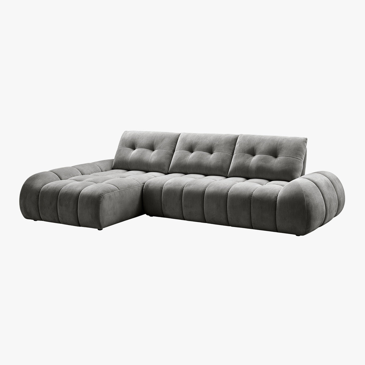 KESSY Canapé d'angle avec dossier amovible en tissu capitonné gris - Angle gauche - Canapés d'angle - Mobilier Deco