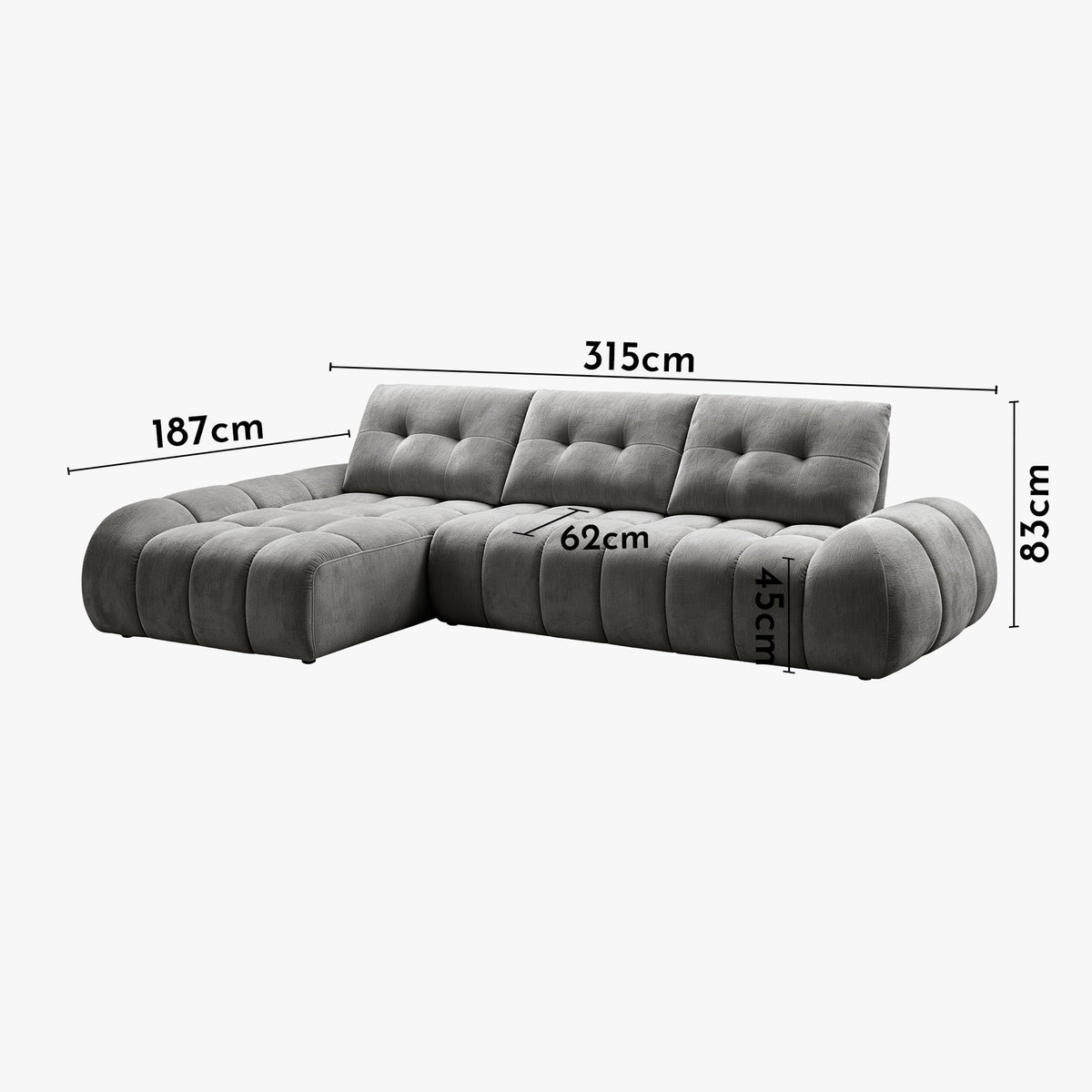 KESSY Canapé d'angle avec dossier amovible en tissu capitonné gris - Angle gauche - Canapés d'angle - Mobilier Deco