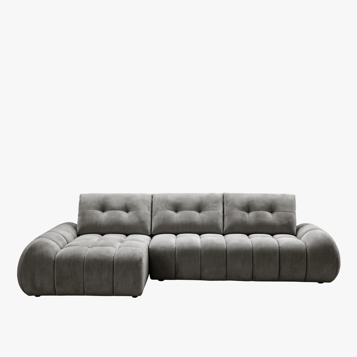 KESSY Canapé d'angle avec dossier amovible en tissu capitonné gris - Angle gauche - Canapés d'angle - Mobilier Deco