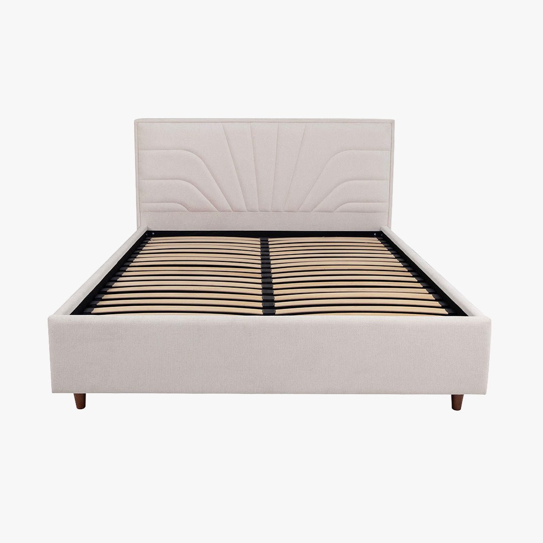 KIRA Lit double en tissu avec coffre en tissu beige 160x200 cm - Lits - Mobilier Deco