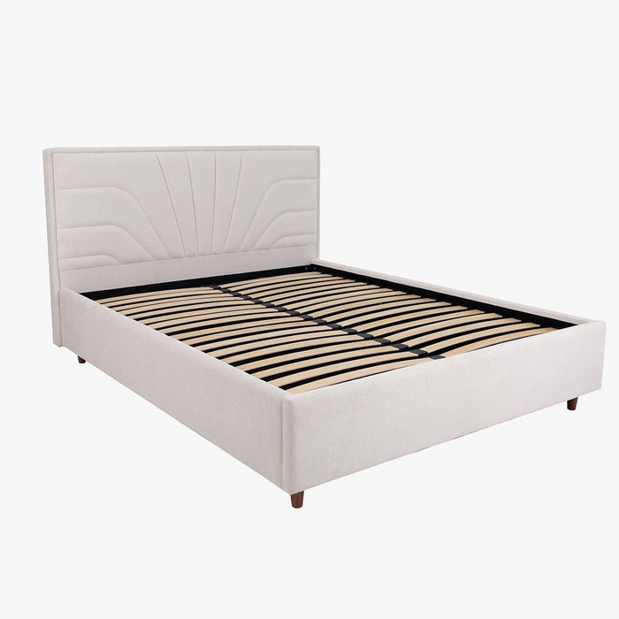 KIRA Lit double en tissu avec coffre en tissu beige 180x200 cm