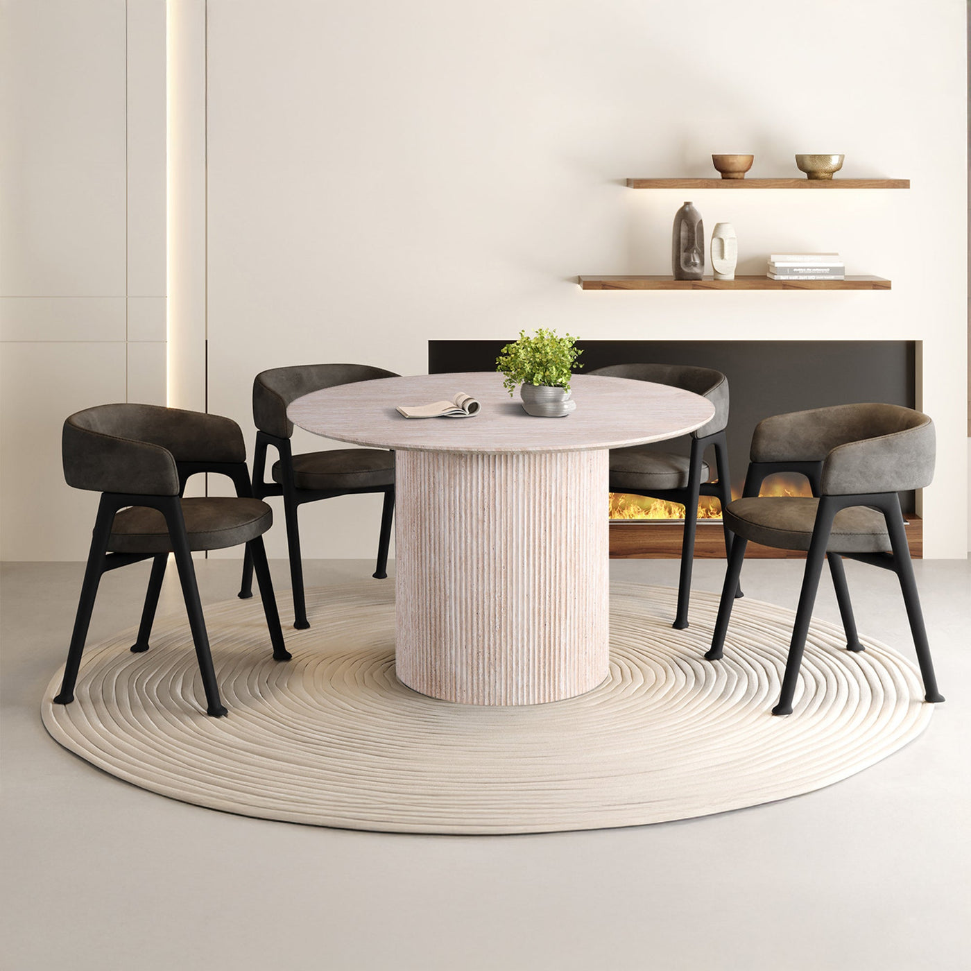 LAGOS - 120 Table à manger ronde couleur travertin 120 cm - Table à manger - Mobilier Deco