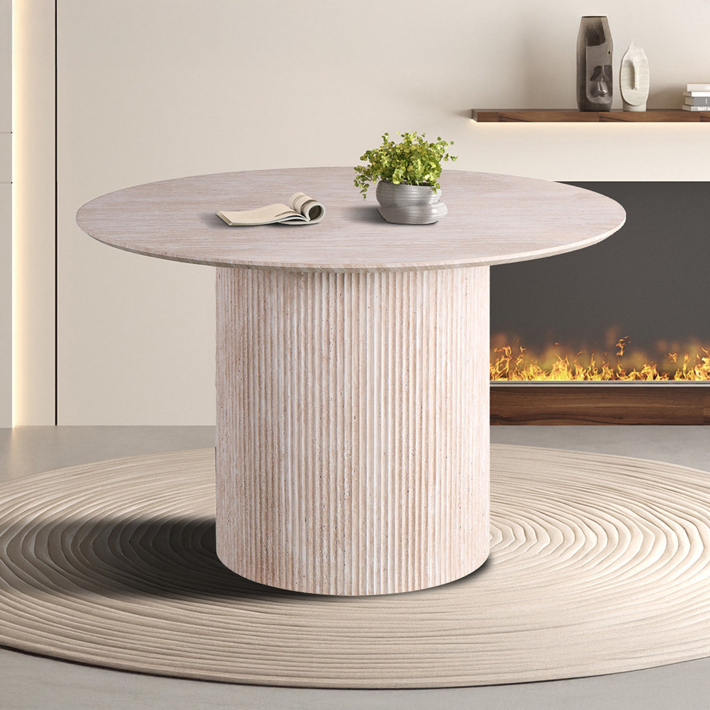 LAGOS - 120 Table à manger ronde couleur travertin 120 cm - Table à manger - Mobilier Deco