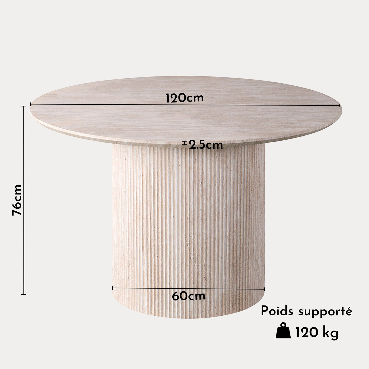 LAGOS - 120 Table à manger ronde couleur travertin 120 cm - Table à manger - Mobilier Deco