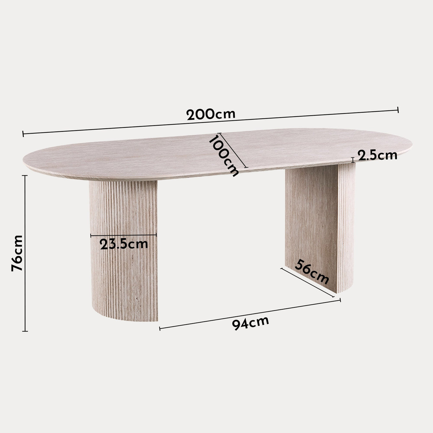 LAGOS - 200 Table à manger ovale couleur travertin 200 cm - Table à manger - Mobilier Deco