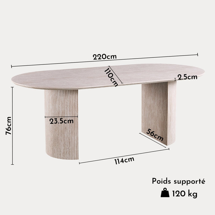 LAGOS - 220 Table à manger ovale couleur travertin 220 cm