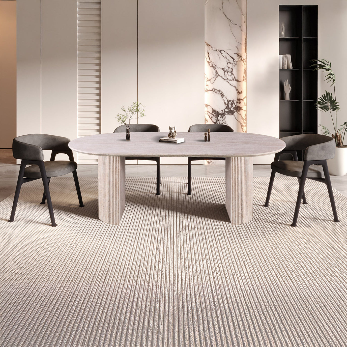 LAGOS - 220 Table à manger ovale couleur travertin 220 cm - Table à manger - Mobilier Deco