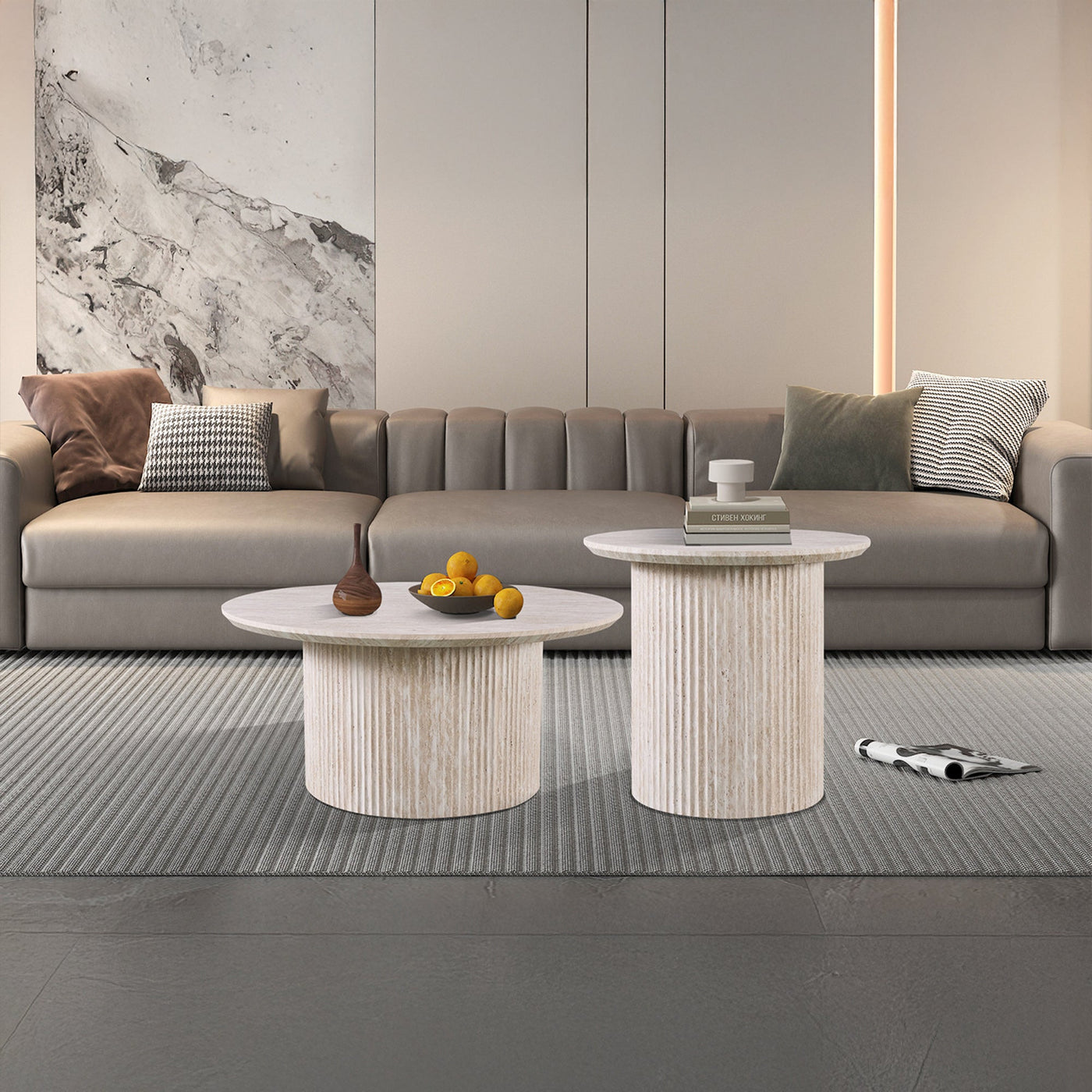 LAGOS - 50 Table d'appoint couleur travertin D50 cm - Table basse - Mobilier Deco