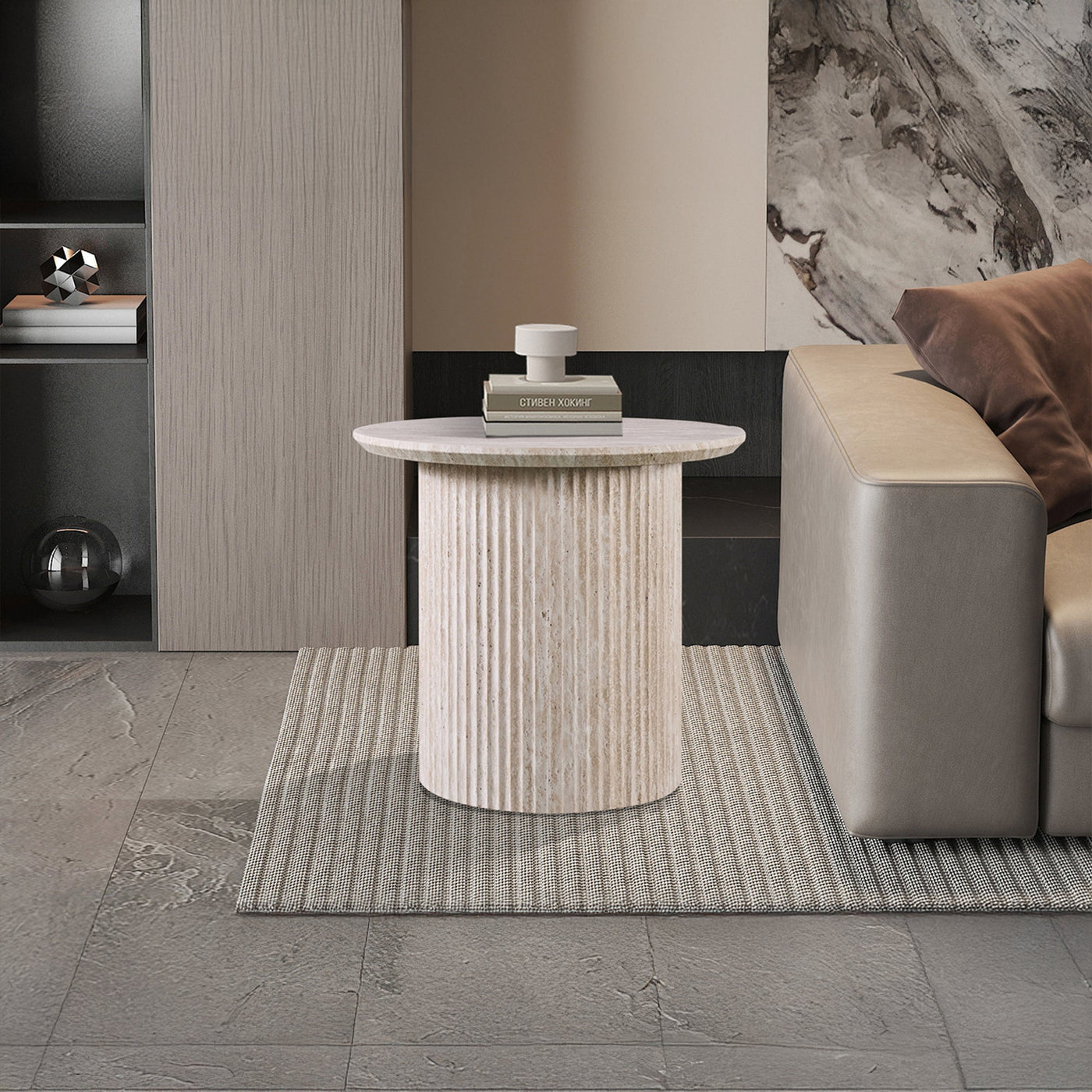 LAGOS - 50 Table d'appoint couleur travertin D50 cm - Table basse - Mobilier Deco