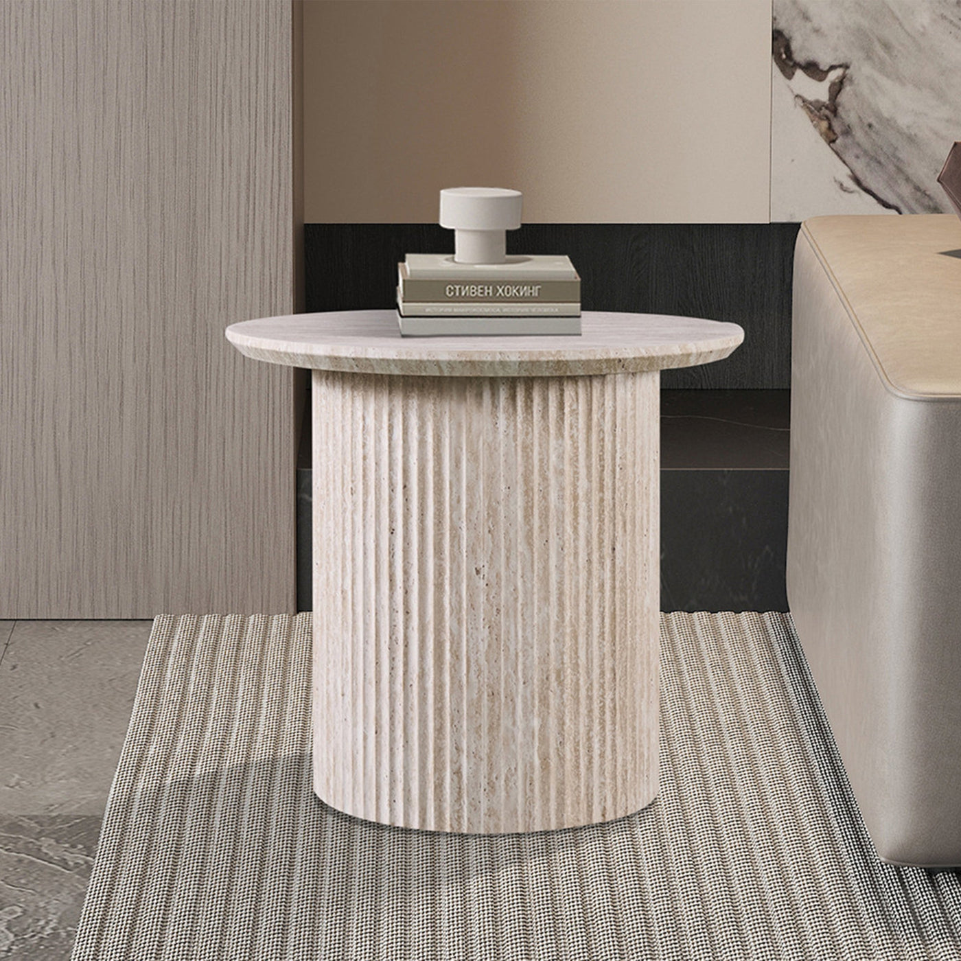 LAGOS - 50 Table d'appoint couleur travertin D50 cm - Table basse - Mobilier Deco