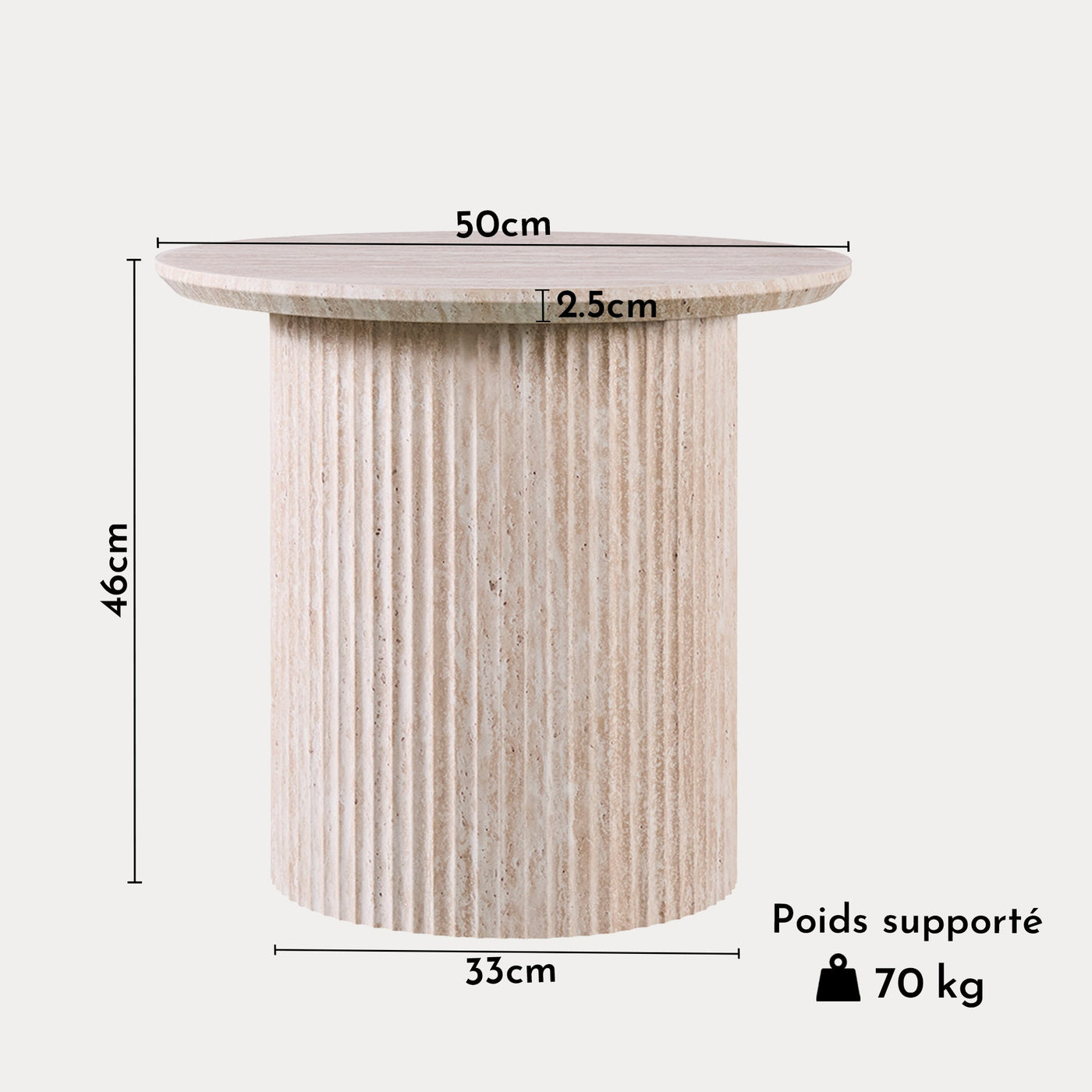 LAGOS - 50 Table d'appoint couleur travertin D50 cm - Table basse - Mobilier Deco