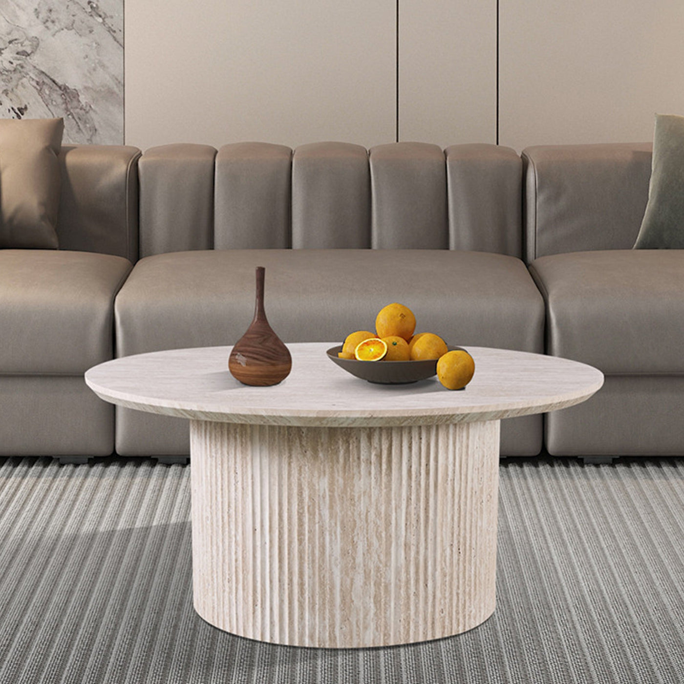 LAGOS - 80 Table basse ronde couleur travertin D80 cm - Table basse - Mobilier Deco