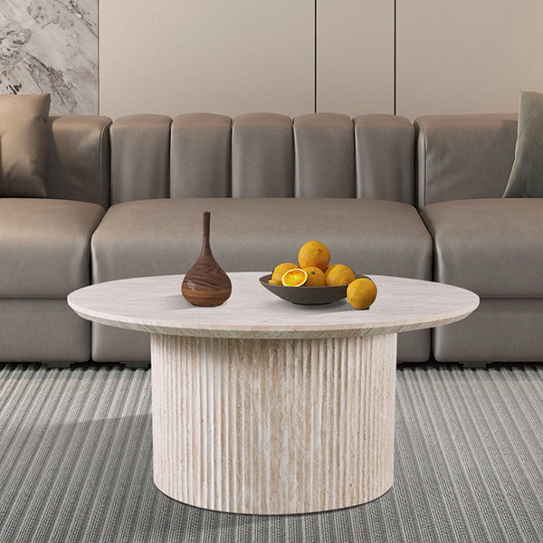 LAGOS - 80 Table basse ronde couleur travertin D80 cm