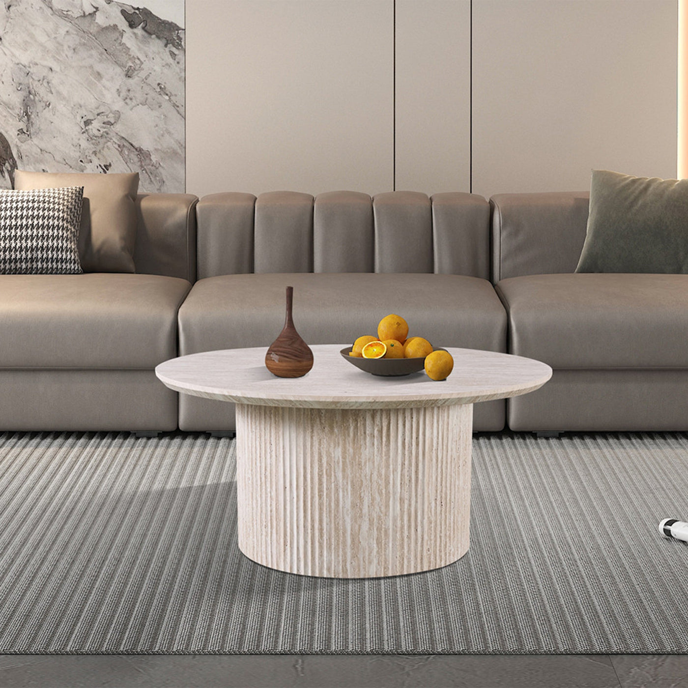 LAGOS - 80 Table basse ronde couleur travertin D80 cm - Table basse - Mobilier Deco