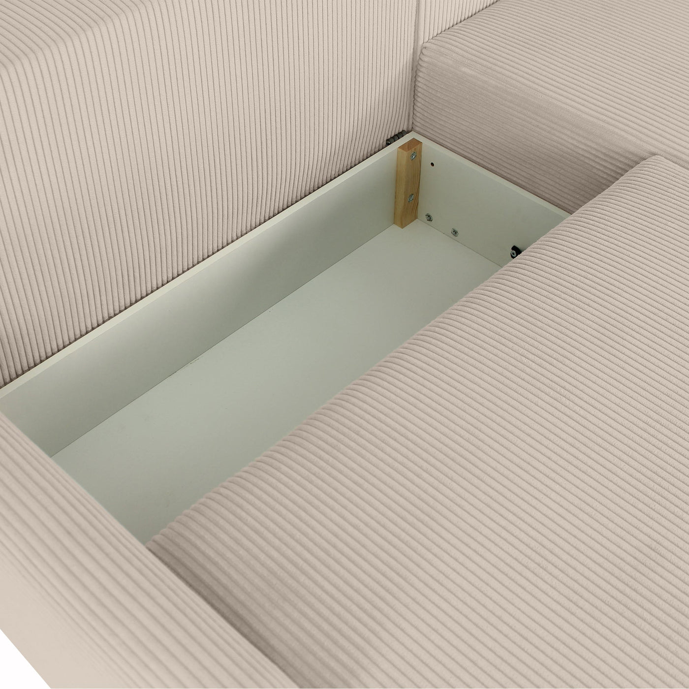 LANA Canapé d'angle convertible et réversible avec coffre en tissu beige - Canapé d'angle convertible - Mobilier Deco