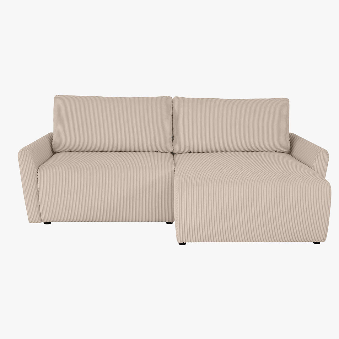 LANA Canapé d'angle convertible et réversible avec coffre en tissu beige - Canapé d'angle convertible - Mobilier Deco