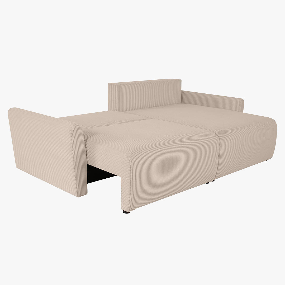 LANA Canapé d'angle convertible et réversible avec coffre en tissu beige - Canapé d'angle convertible - Mobilier Deco