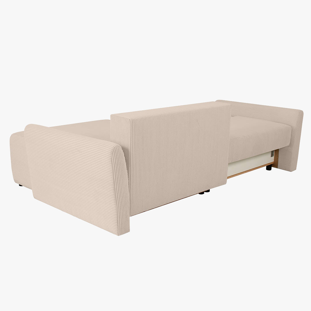 LANA Canapé d'angle convertible et réversible avec coffre en tissu beige - Canapé d'angle convertible - Mobilier Deco