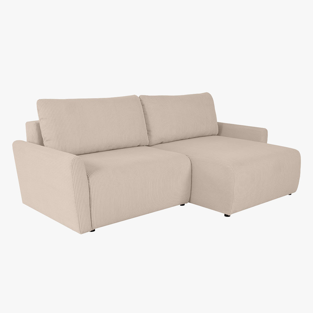 LANA Canapé d'angle convertible et réversible avec coffre en tissu beige - Canapé d'angle convertible - Mobilier Deco