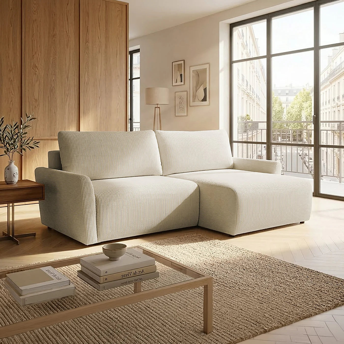 LANA - Canapés d'angle convertibles et réversible avec coffre en tissu