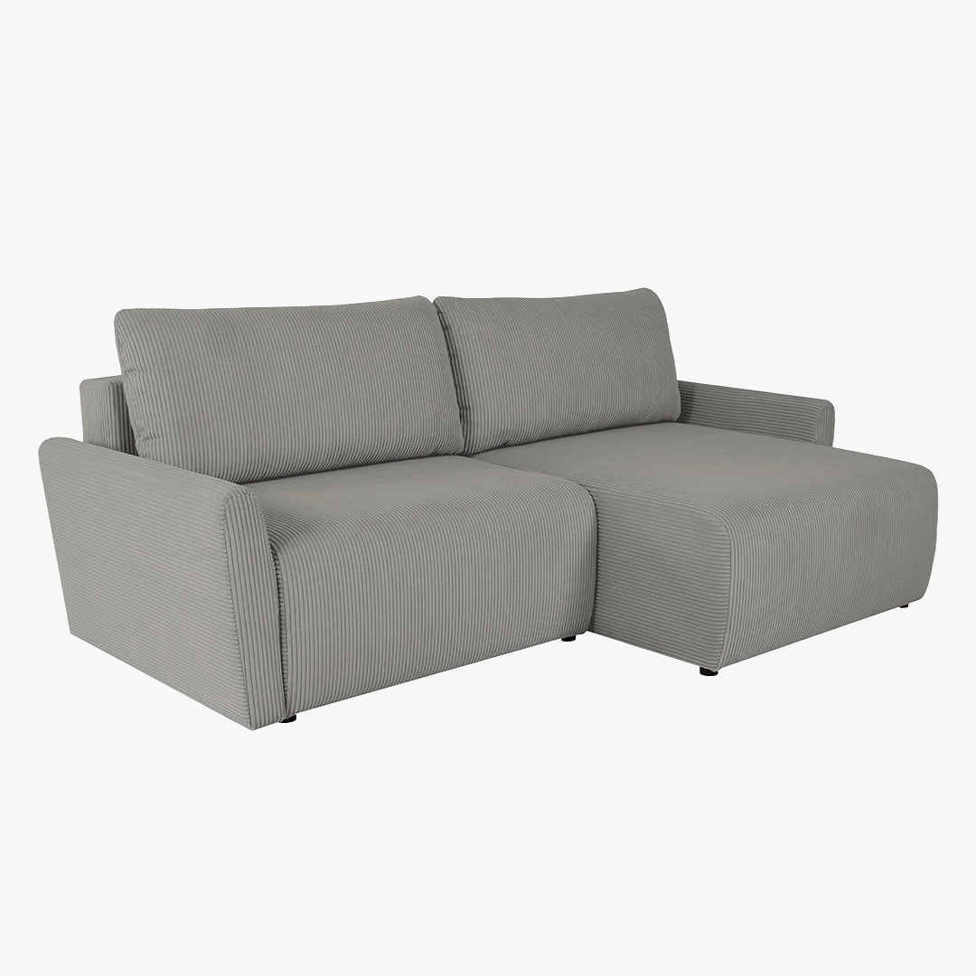 LANA Canapé d'angle convertible et réversible avec coffre en tissu gris clair - Canapé d'angle convertible - Mobilier Deco