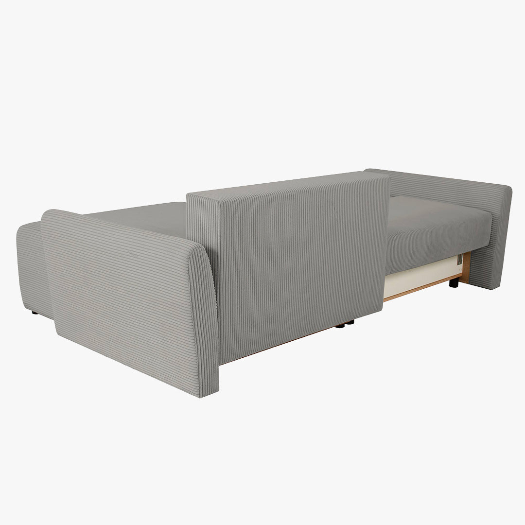 LANA Canapé d'angle convertible et réversible avec coffre en tissu gris clair - Canapé d'angle convertible - Mobilier Deco