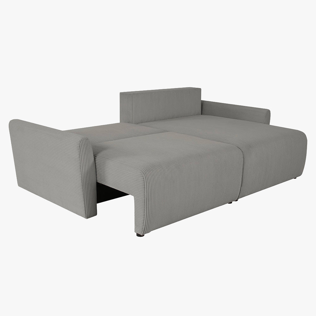 LANA Canapé d'angle convertible et réversible avec coffre en tissu gris clair - Canapé d'angle convertible - Mobilier Deco