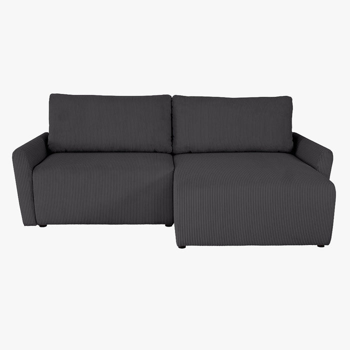 LANA Canapé d'angle convertible et réversible avec coffre en tissu gris foncé