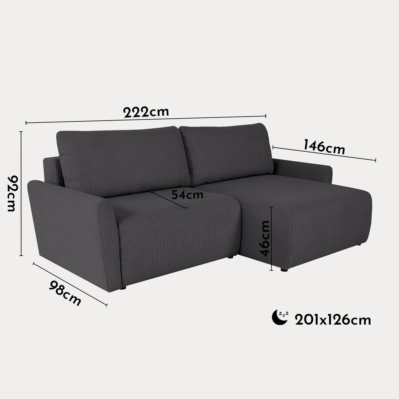 LANA Canapé d'angle convertible et réversible avec coffre en tissu gris foncé - Canapé d'angle convertible - Mobilier Deco