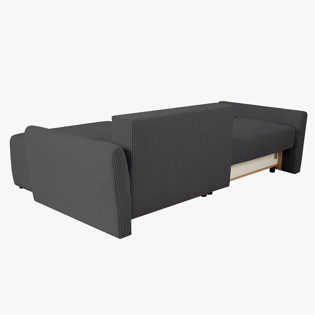 LANA Canapé d'angle convertible et réversible avec coffre en tissu gris foncé - Canapé d'angle convertible - Mobilier Deco