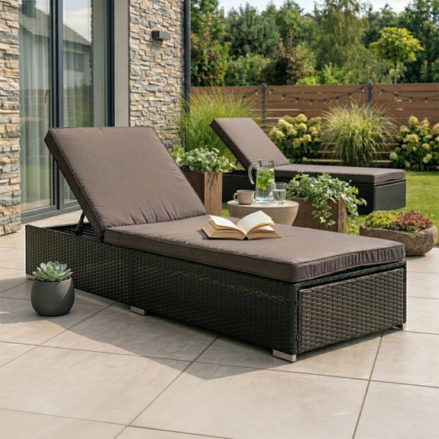 LARGO Fauteuil de jardin en rotin et tissu marron - Mobilier de jardin - Mobilier Deco