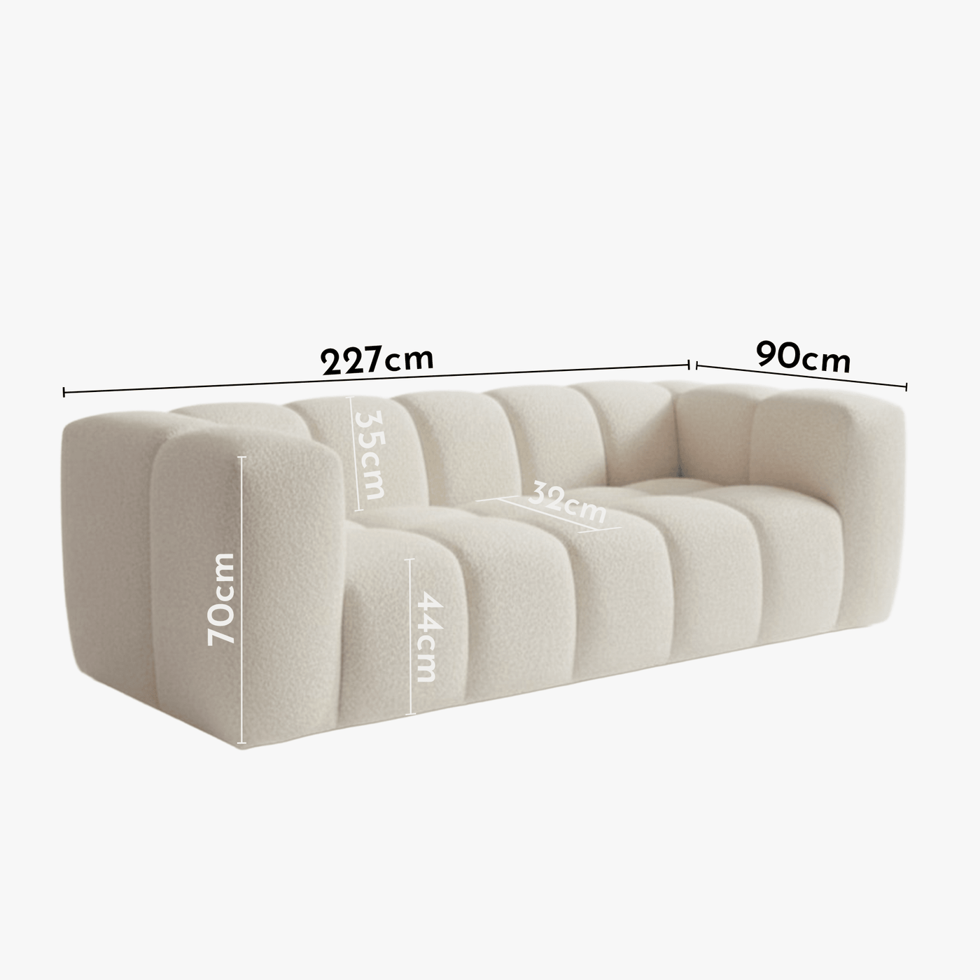 LAYANE Canapé 3 places tissu bouclette beige - Canapés fixes - Mobilier Deco