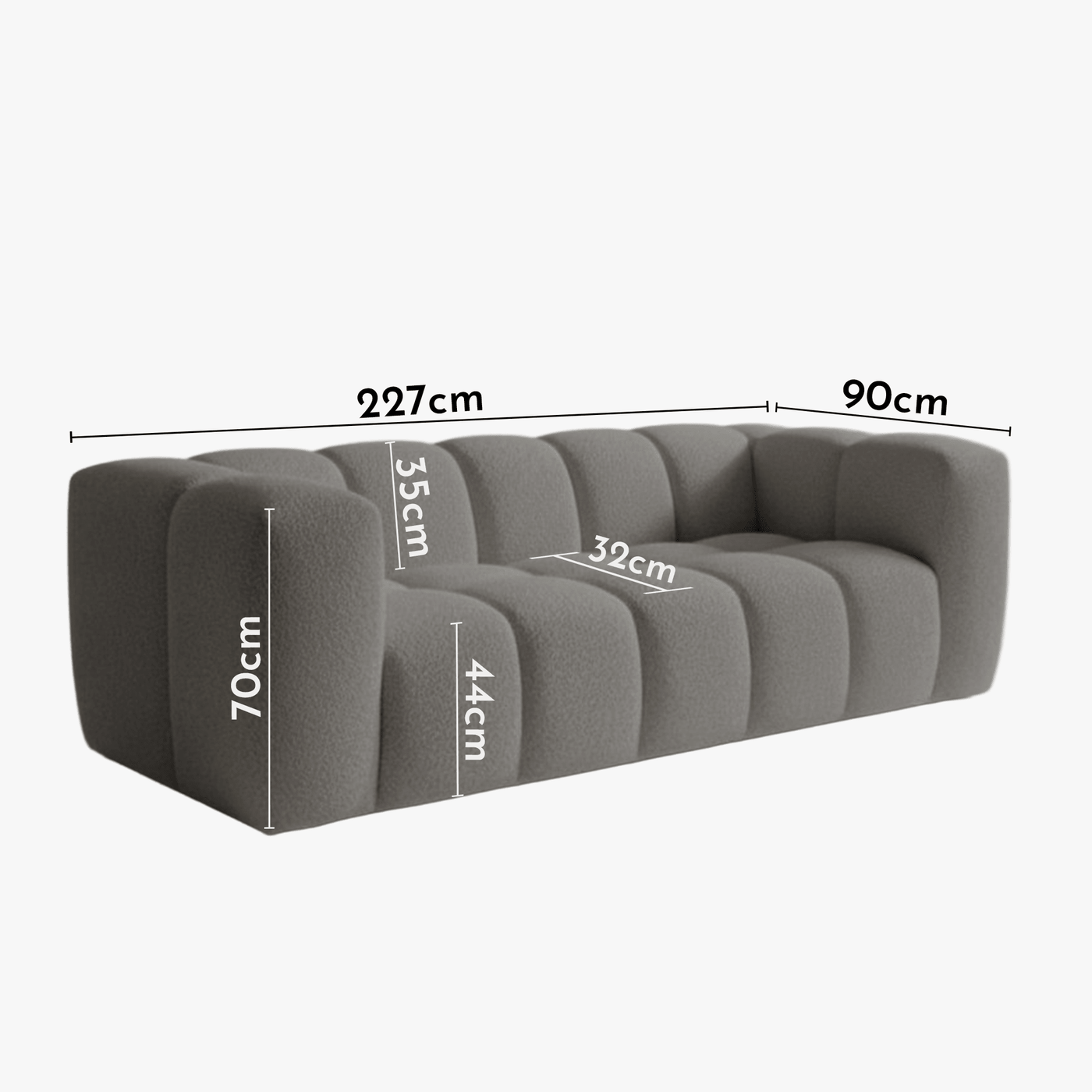 LAYANE Canapé 3 places tissu bouclette gris clair - Canapés fixes - Mobilier Deco