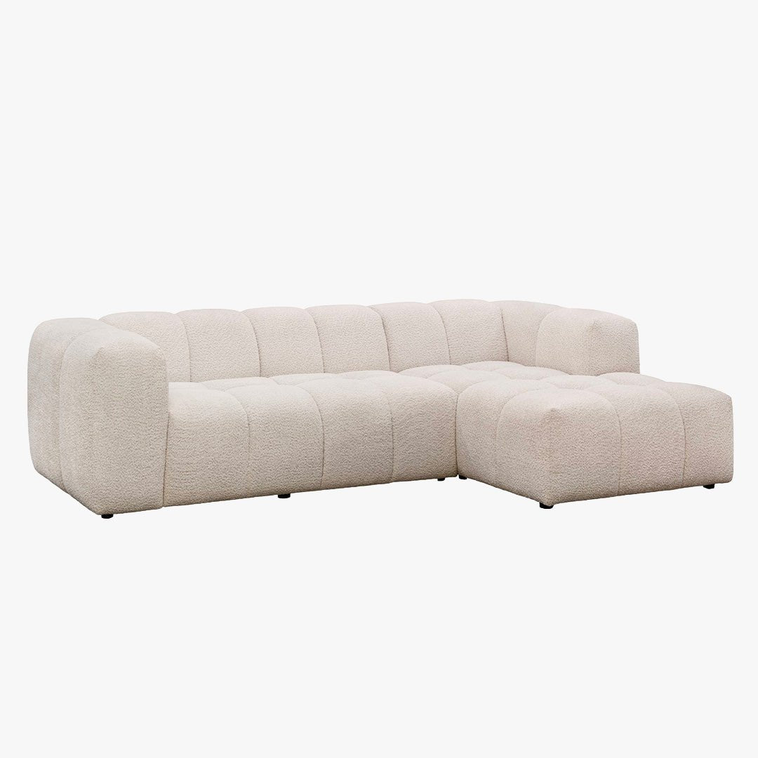 LAYANE Canapé d'angle tissu bouclette beige - Angle droit - Canapés d'angle - Mobilier Deco