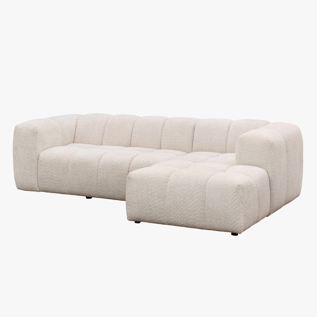 LAYANE Canapé d'angle tissu bouclette beige - Angle droit - Canapés d'angle - Mobilier Deco