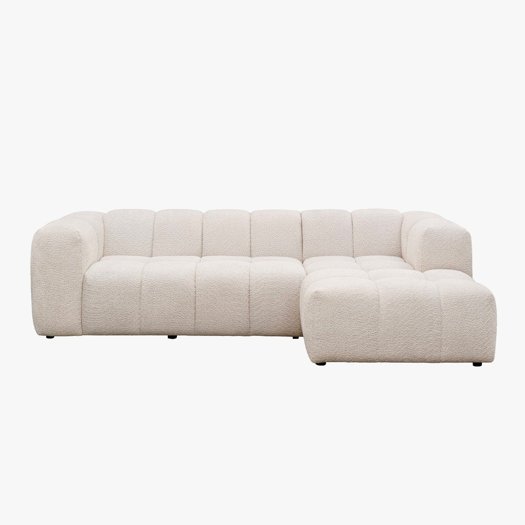 LAYANE Canapé d'angle tissu bouclette beige - Angle droit - Canapés d'angle - Mobilier Deco