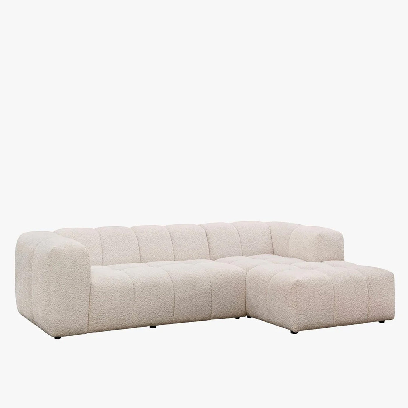 LAYANE Canapé d'angle tissu bouclette beige - Angle droit - Canapés d'angle - Mobilier Deco