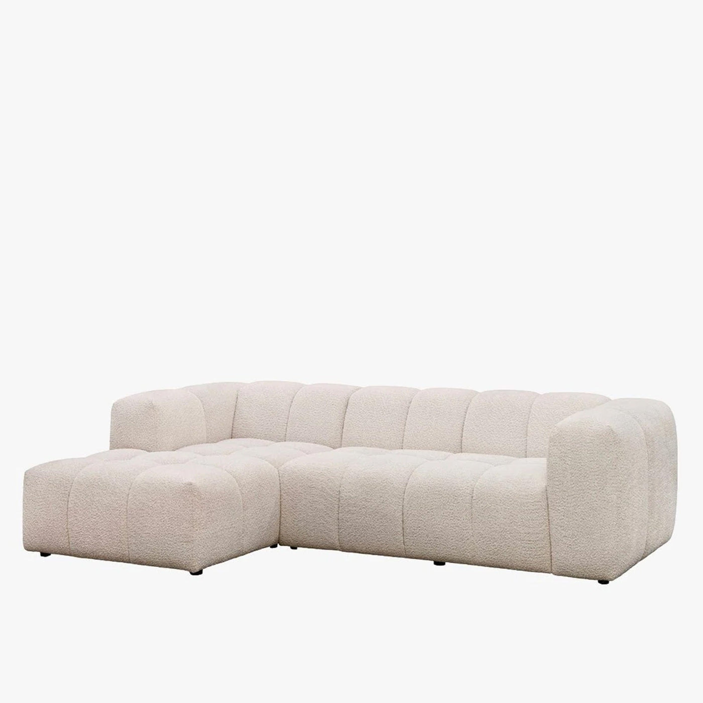LAYANE Canapé d'angle tissu bouclette beige - Angle gauche - Canapés d'angle - Mobilier Deco
